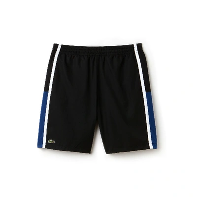 Shop Lacoste Men's Sport Taffeta Tennis Shorts In Black / White / Blue
