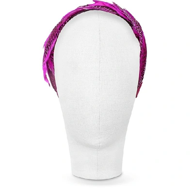 Shop Gucci Designer Women's Hats Antonella - Fuchsia Polkadot Feather Headband In Violet