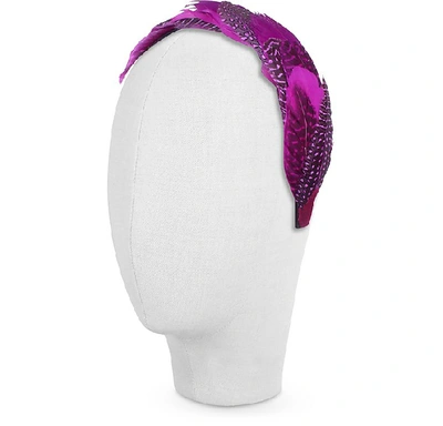 Shop Gucci Designer Women's Hats Antonella - Fuchsia Polkadot Feather Headband In Violet