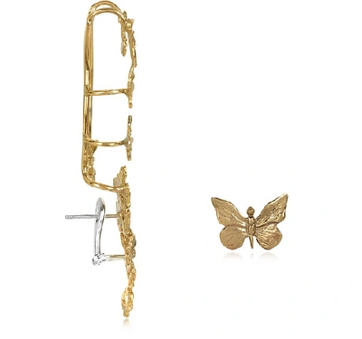 Shop Bernard Delettrez Designer Earrings Butterflies Bronze Ear Cuff In Doré