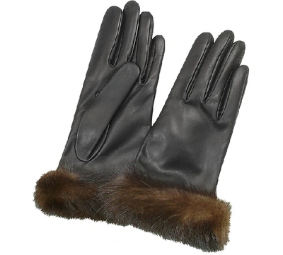 Shop Gucci Designer Women's Gloves Women's Black Italian Nappa Leather & Mink Gloves In Noir