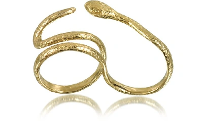 Shop Bernard Delettrez Designer Rings Two Fingers Bronze Ring W/2 Laps Snake In Doré
