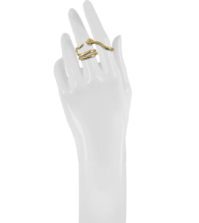 Shop Bernard Delettrez Designer Rings Two Fingers Bronze Ring W/2 Laps Snake In Doré