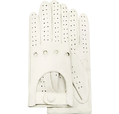 Shop Gucci Designer Women's Gloves Women's Perforated Italian Leather Driving Gloves In Blanc