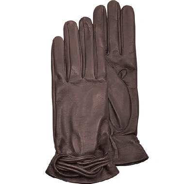 Shop Gucci Designer Women's Gloves Women's Brown Leather Gloves W/knot In Marron