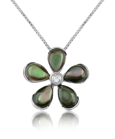 Shop Gucci Designer Necklaces Diamond Gemstone Flower 18k Gold Pendant Necklace In Nacre Noire