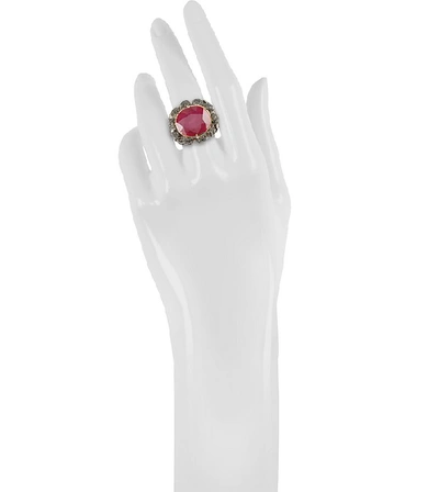 Shop Bernard Delettrez Designer Rings Skulls And Snakes Black Ring W/glass-treated Ruby In Noir