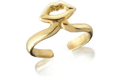 Shop Bernard Delettrez Designer Rings Bronze Midi Ring W/mouth In Doré