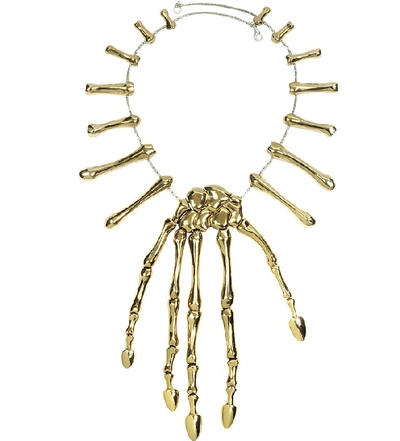 Shop Bernard Delettrez Designer Necklaces Bronze Skeleton Hand Necklace In Doré