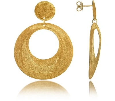 Shop Stefano Patriarchi Designer Earrings Golden Silver Etched Round Cut Out Drop Earrings