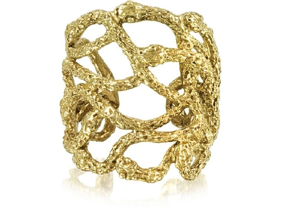 Shop Bernard Delettrez Designer Rings Multi Snakes Flat Bronze Ring In Doré
