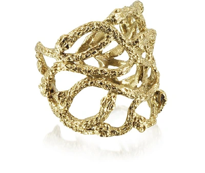 Shop Bernard Delettrez Designer Rings Multi Snakes Flat Bronze Ring In Doré
