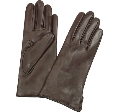 Shop Gucci Designer Women's Gloves Women's Dark Brown Cashmere Lined Italian Leather Gloves In Marron