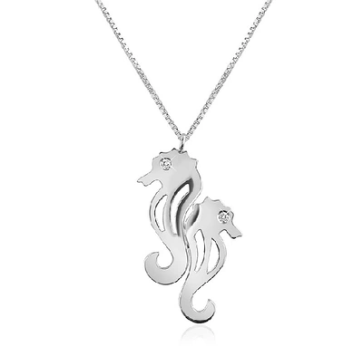 Shop Gucci Designer Necklaces Diamond & 18k Gold Seahorses Pendant Necklace In Or Blanc