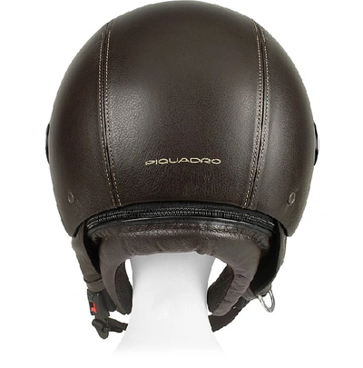 Shop Piquadro Small Leather Goods Open Face Two-tone Leather Helmet W/visor In Orange