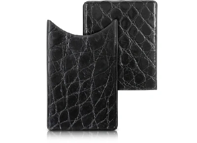 Shop Gucci Designer Wallets Crocodile Leather Card Case In Noir