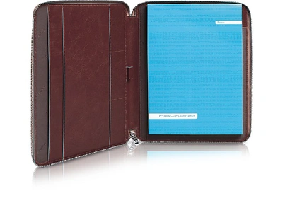 Shop Piquadro Designer Small Leather Goods Blue Square - Zip Around Slim Notepad Leather Holder In Marron Foncé