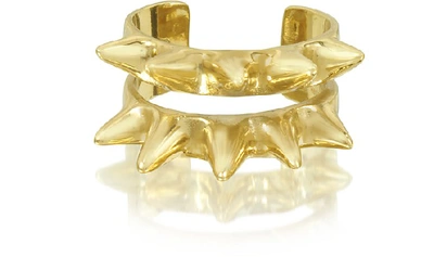 Shop Bernard Delettrez Designer Rings Double Band Bronze Ring W/spikes In Doré