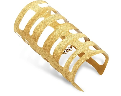 Shop Stefano Patriarchi Designer Bracelets Golden Silver Etched Cut Out Long Cuff Bracelet