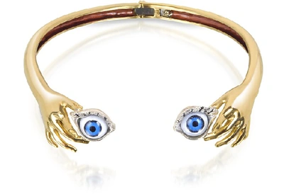 Shop Bernard Delettrez Designer Necklaces Brass Hand Necklace With Eye In Doré