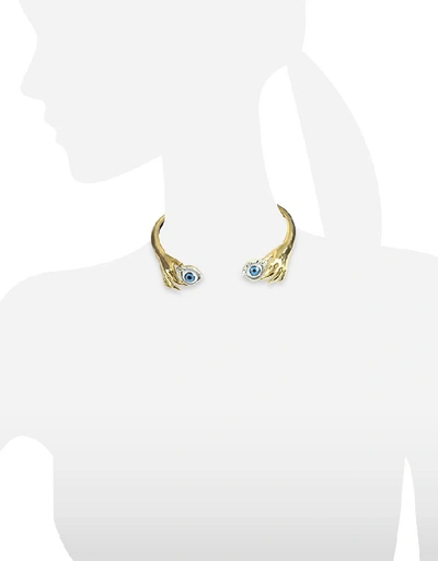 Shop Bernard Delettrez Designer Necklaces Brass Hand Necklace With Eye In Doré