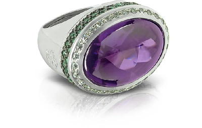 Shop Gucci Designer Rings Cubic Zirconia Sterling Silver Oval Cocktail Ring In Violet