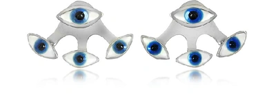 Shop Bernard Delettrez Designer Earrings Four Eyes Silver Earrings In Argenté