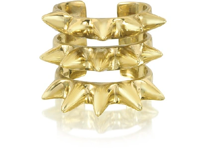 Shop Bernard Delettrez Designer Rings Triple Band Bronze Ring W/spikes In Doré