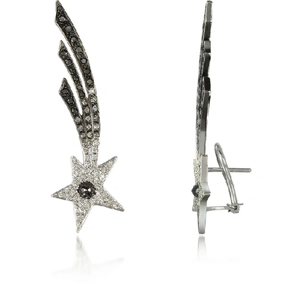 Shop Bernard Delettrez Designer Earrings Shooting Stars White Gold Earrings W/diamonds In Blanc