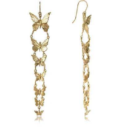 Shop Bernard Delettrez Designer Earrings Butterflies Bronze Earrings In Doré