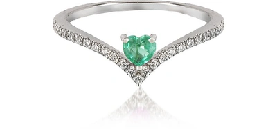 Shop Gucci Designer Rings V-shaped Diamonds Band Ring With Enclosed Emerald Heart In Vert