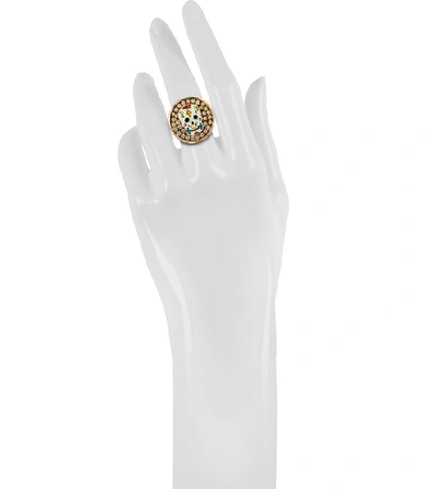 Shop Gucci Designer Rings Calavera Skull Rhodium Plated Sterling Silver Adjustable Ring W/cubic Zirconia In Rose