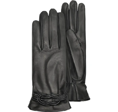 Shop Gucci Designer Women's Gloves Women's Black Leather Gloves W/ Knot In Noir