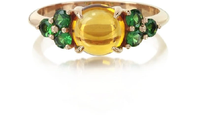 Shop Gucci Designer Rings Citrine Quartz And Sapphires 18k Rose Gold Ring In Vert