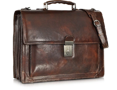 Shop L.a.p.a. L. A.p. A. Designer Men's Bags Cristoforo Colombo Collection Leather Briefcase In Marron Foncé