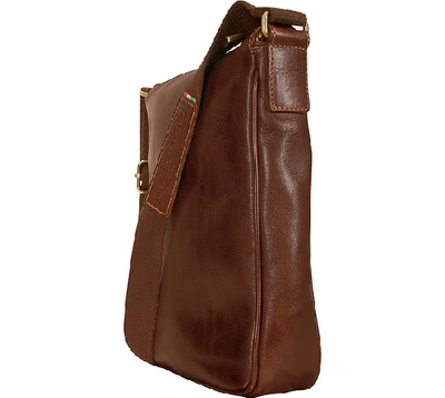 Shop Chiarugi Designer Men's Bags Handmade Brown Genuine Leather Vertical Cross-body Bag In Marron