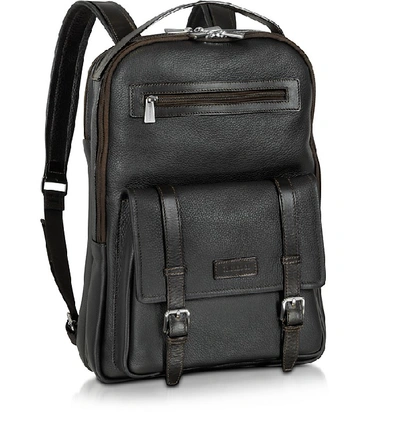 Shop Chiarugi Designer Men's Bags Black And Brown Leather Backpack In Noir