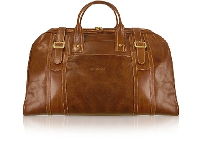 Shop Chiarugi Designer Men's Bags Handmade Brown Genuine Italian Leather Duffle Travel Bag In Marron