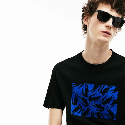 Shop Lacoste Men's Graphic Design Cotton T-shirt In Black / Blue