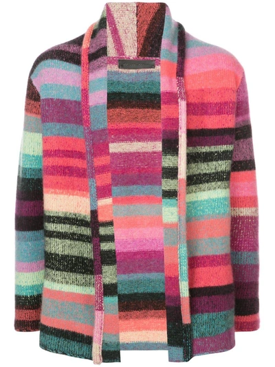 Shop The Elder Statesman Striped Knit Cardigan In Multicolour