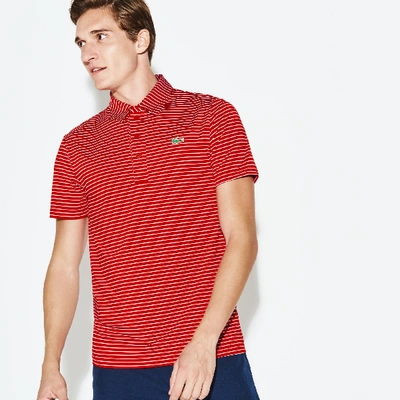 Shop Lacoste Men's Sport Striped Stretch Golf Polo In White / Red