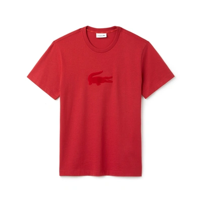 Shop Lacoste Men's Crew Neck Oversized Crocodile Jersey T-shirt In Red