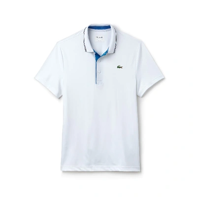 Shop Lacoste Men's Sport Lettering Stretch Technical Jersey Golf Polo Shirt In White / Blue / Navy Blue