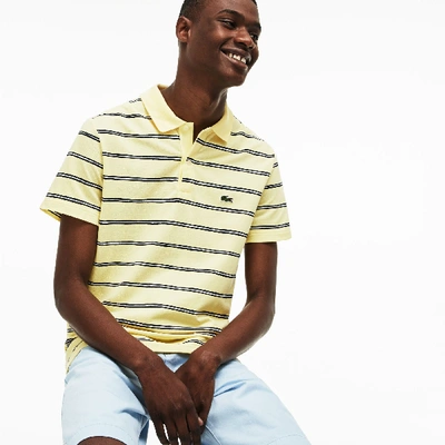 Shop Lacoste Men's Regular Fit Striped Mini Piqué Polo In Yellow / Blue / White