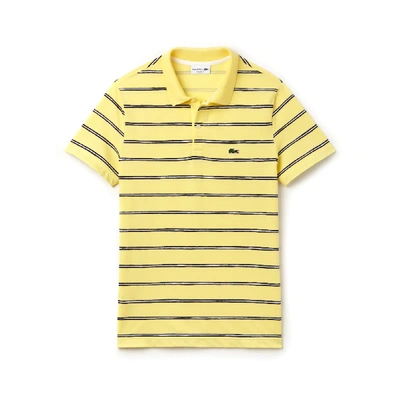 Shop Lacoste Men's Regular Fit Striped Mini Piqué Polo In Yellow / Blue / White