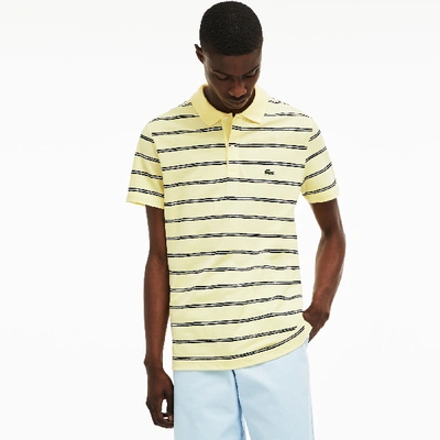 Shop Lacoste Men's Regular Fit Striped Mini Piqué Polo In Yellow / Blue / White