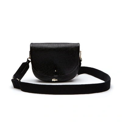 Shop Lacoste Women's Chantaco Piqué Leather Flap Crossover Bag In Black