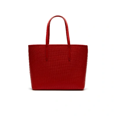 Shop Lacoste Women's Chantaco Piqué Leather Tote Bag In High Risk Red