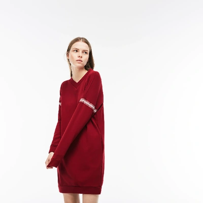 Shop Lacoste Women's Contrast Bands Sweatshirt Dress In Bordeaux / Beige