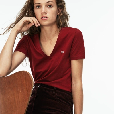 Shop Lacoste Women's Slim Fit V-neck Cotton Jersey T-shirt